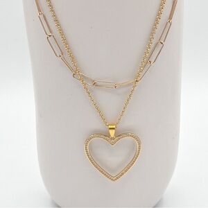 Paperclip chain and open heart pave pendant
